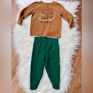 Kids Brown Long Sleeve Top and Green Jogger Bottoms